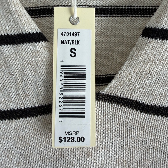 Max Studio Sweater Womens Large Ivory Black Striped Linen Blend Short Sleeve Top - Picture 5 of 10